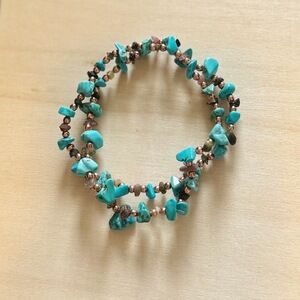 Chunky Rose Gold Hematite & Turquoise Howlite Stretchy Wrap Bracelet